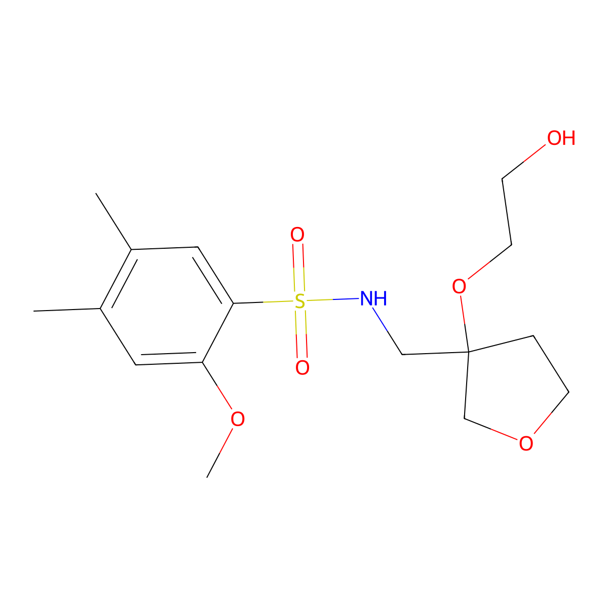 N-{[3-(2-hydroxyethoxy)oxolan-3-yl]methyl}-2-methoxy-4,5-dimethylbenzene-1-sulfonamide molecular structure, CAS 2320885-80-9