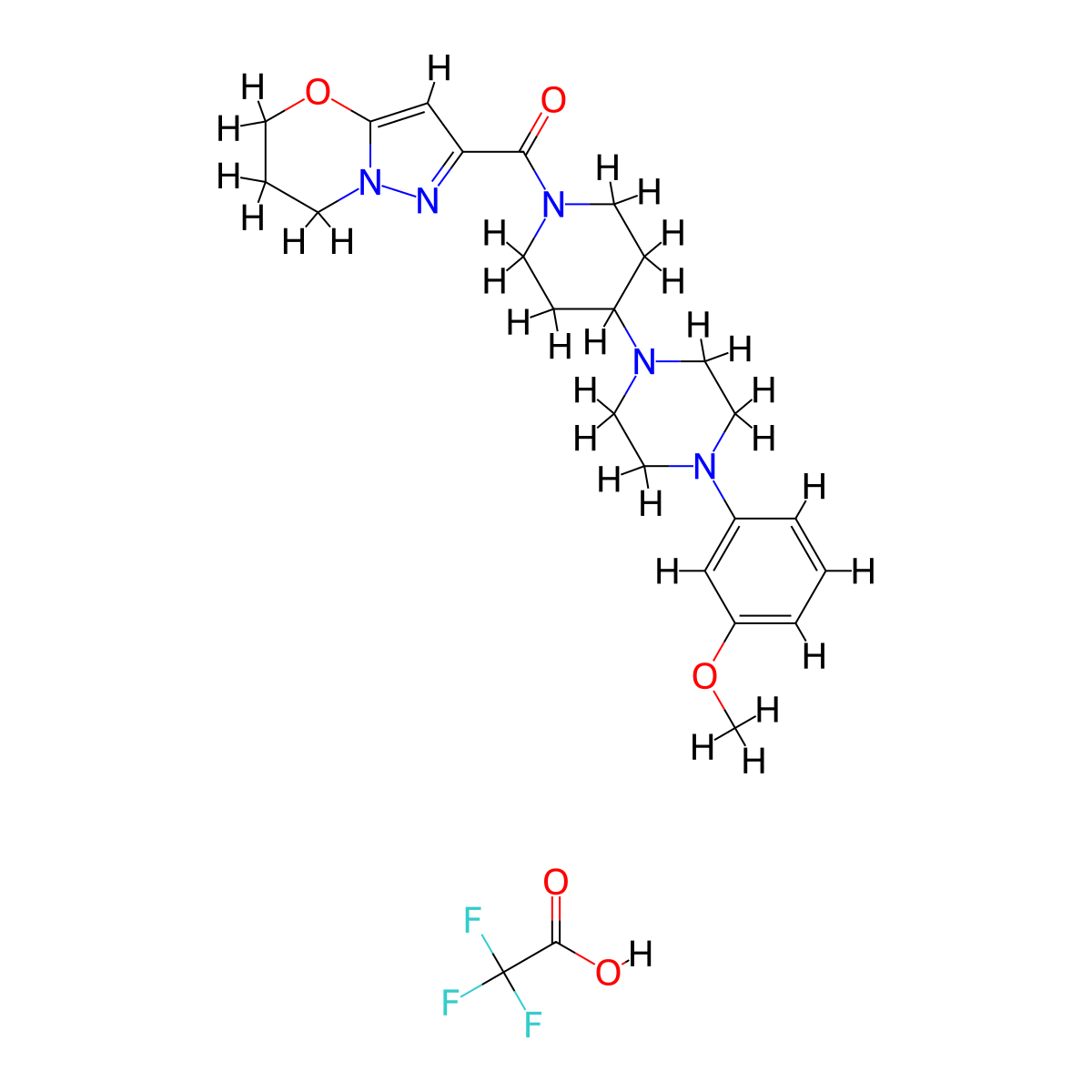 1-(3-methoxyphenyl)-4-(1-{5H,6H,7H-pyrazolo[3,2-b][1,3]oxazine-2-carbonyl}piperidin-4-yl)piperazine; trifluoroacetic acid molecular structure, CAS 2320886-05-1