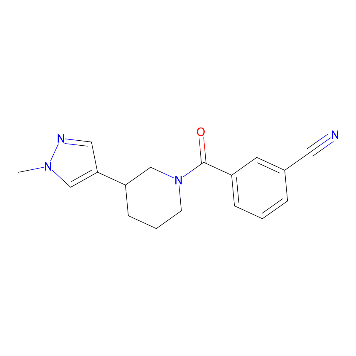 3-[3-(1-methyl-1H-pyrazol-4-yl)piperidine-1-carbonyl]benzonitrile molecular structure, CAS 2320886-12-0
