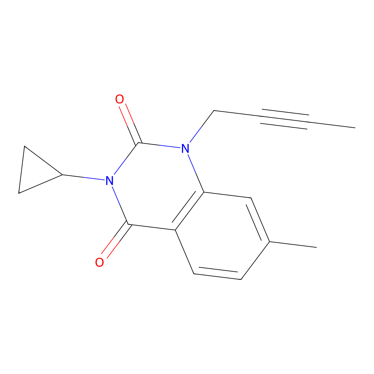 1-(but-2-yn-1-yl)-3-cyclopropyl-7-methylquinazoline-2,4(1H,3H)-dione molecular structure, CAS 2320886-17-5