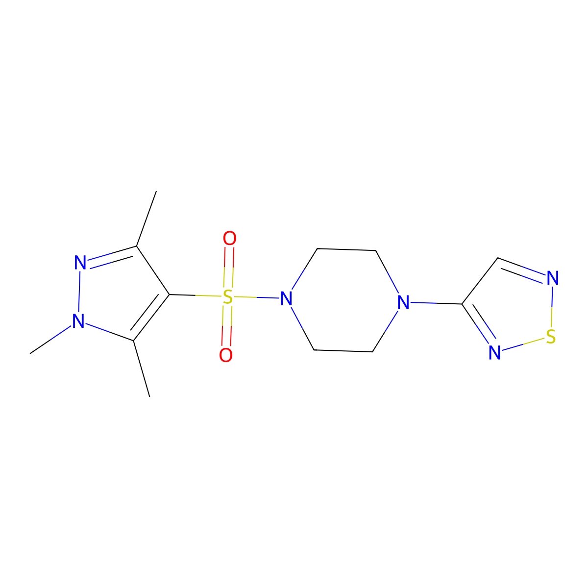 1-(1,2,5-thiadiazol-3-yl)-4-[(1,3,5-trimethyl-1H-pyrazol-4-yl)sulfonyl]piperazine molecular structure, CAS 2320886-29-9