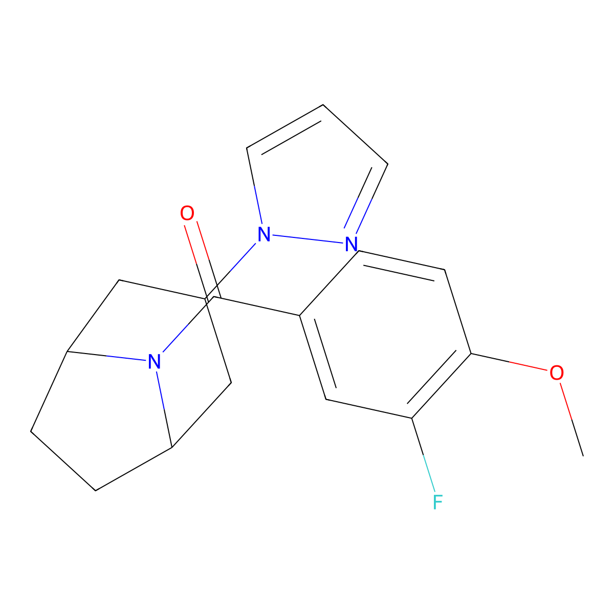 8-(3-fluoro-4-methoxybenzoyl)-3-(1H-pyrazol-1-yl)-8-azabicyclo[3.2.1]octane molecular structure, CAS 2320886-37-9