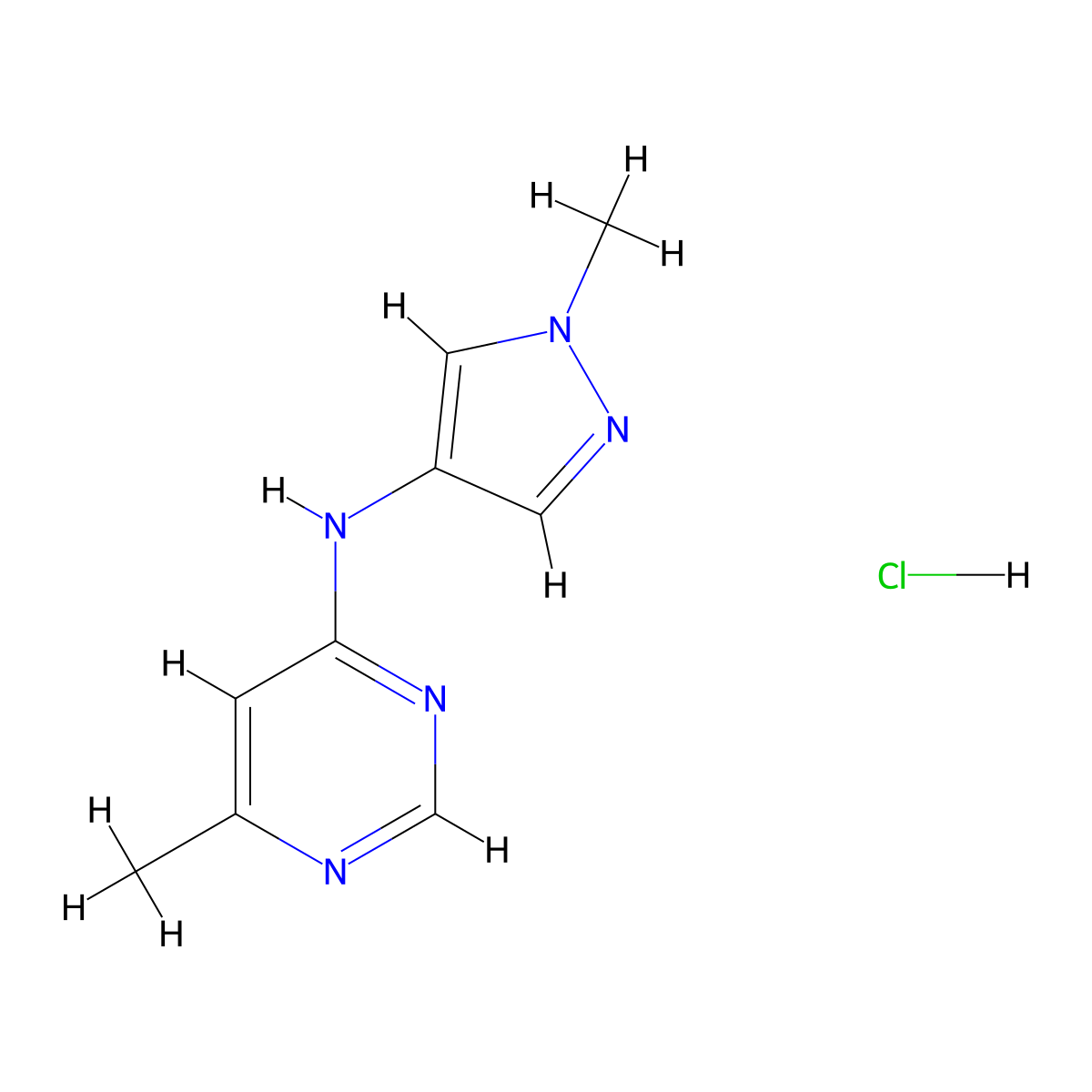 6-methyl-N-(1-methyl-1H-pyrazol-4-yl)pyrimidin-4-amine hydrochloride molecular structure, CAS 2320886-60-8