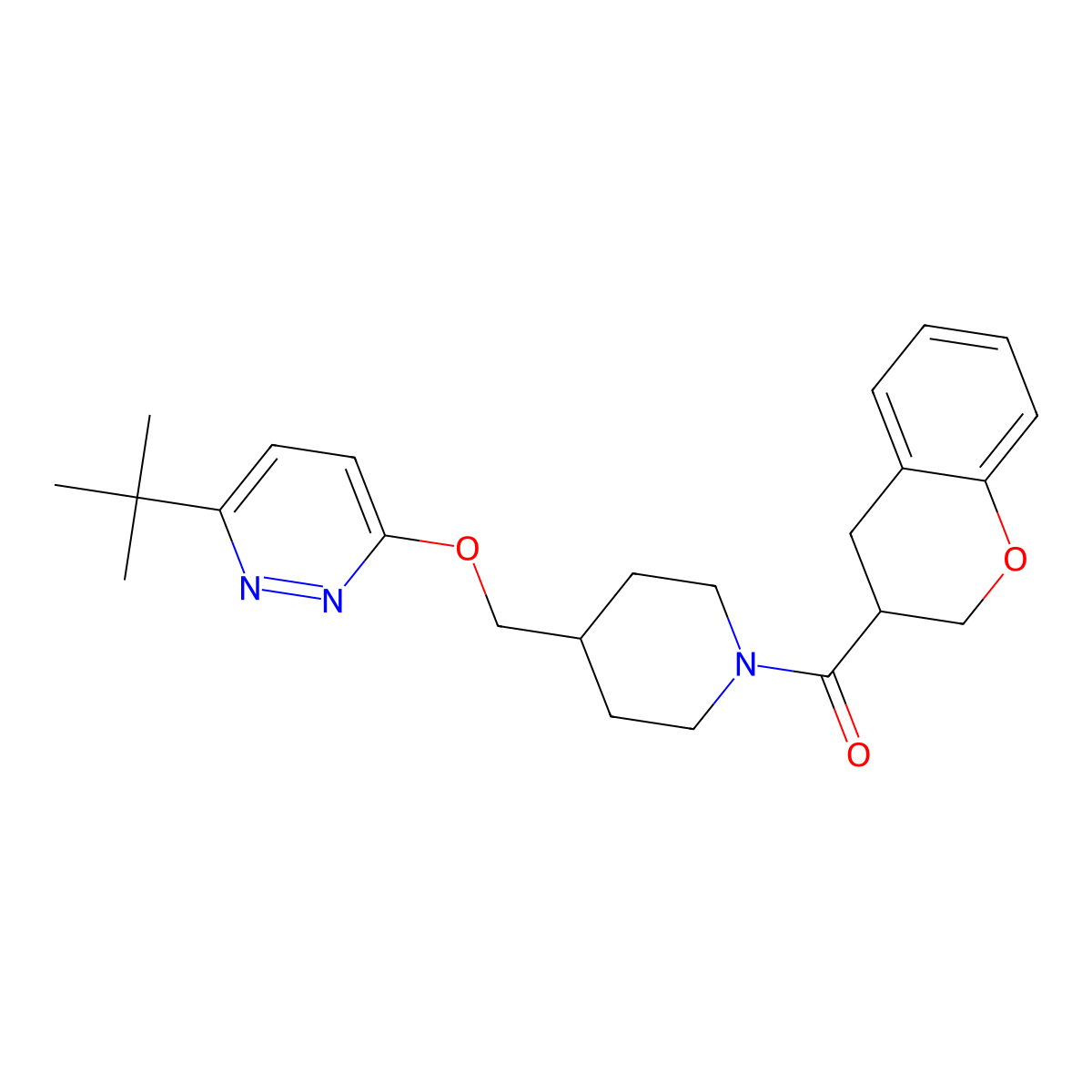 3-tert-butyl-6-{[1-(3,4-dihydro-2H-1-benzopyran-3-carbonyl)piperidin-4-yl]methoxy}pyridazine molecular structure, CAS 2320886-62-0