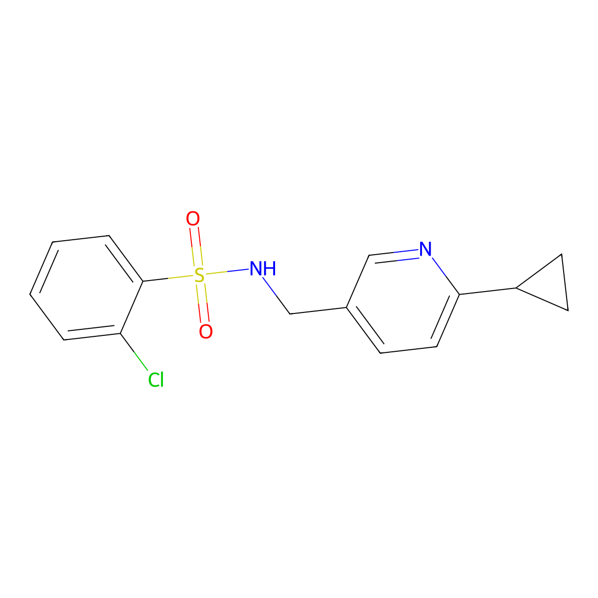 2-chloro-N-[(6-cyclopropylpyridin-3-yl)methyl]benzene-1-sulfonamide molecular structure, CAS 2320886-87-9