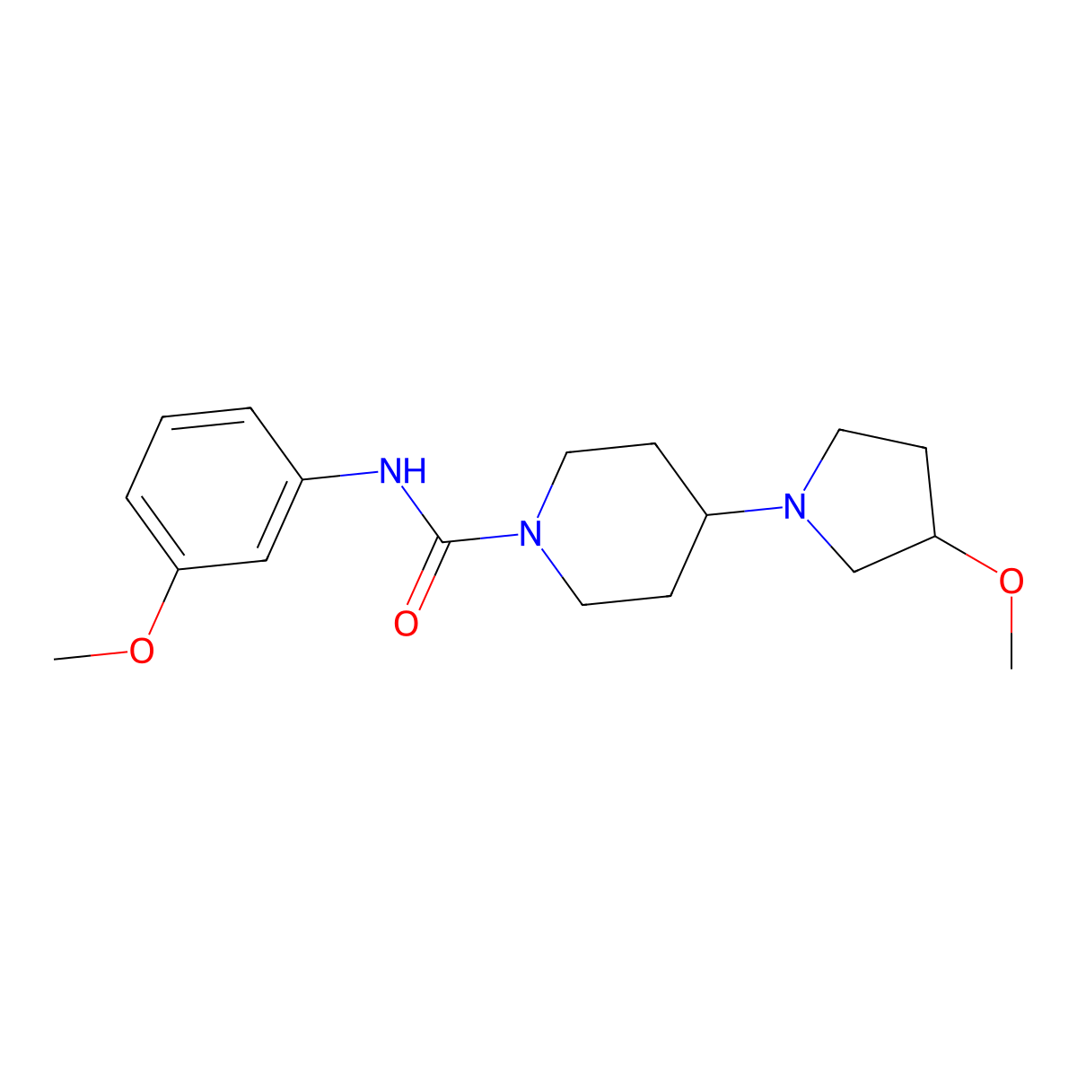 N-(3-methoxyphenyl)-4-(3-methoxypyrrolidin-1-yl)piperidine-1-carboxamide molecular structure, CAS 2320887-31-6