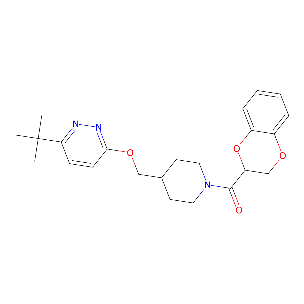 3-Tert-butyl-6-{[1-(2,3-dihydro-1,4-benzodioxine-2-carbonyl)piperidin-4-yl]methoxy}pyridazine molecular structure, CAS 2320887-41-8