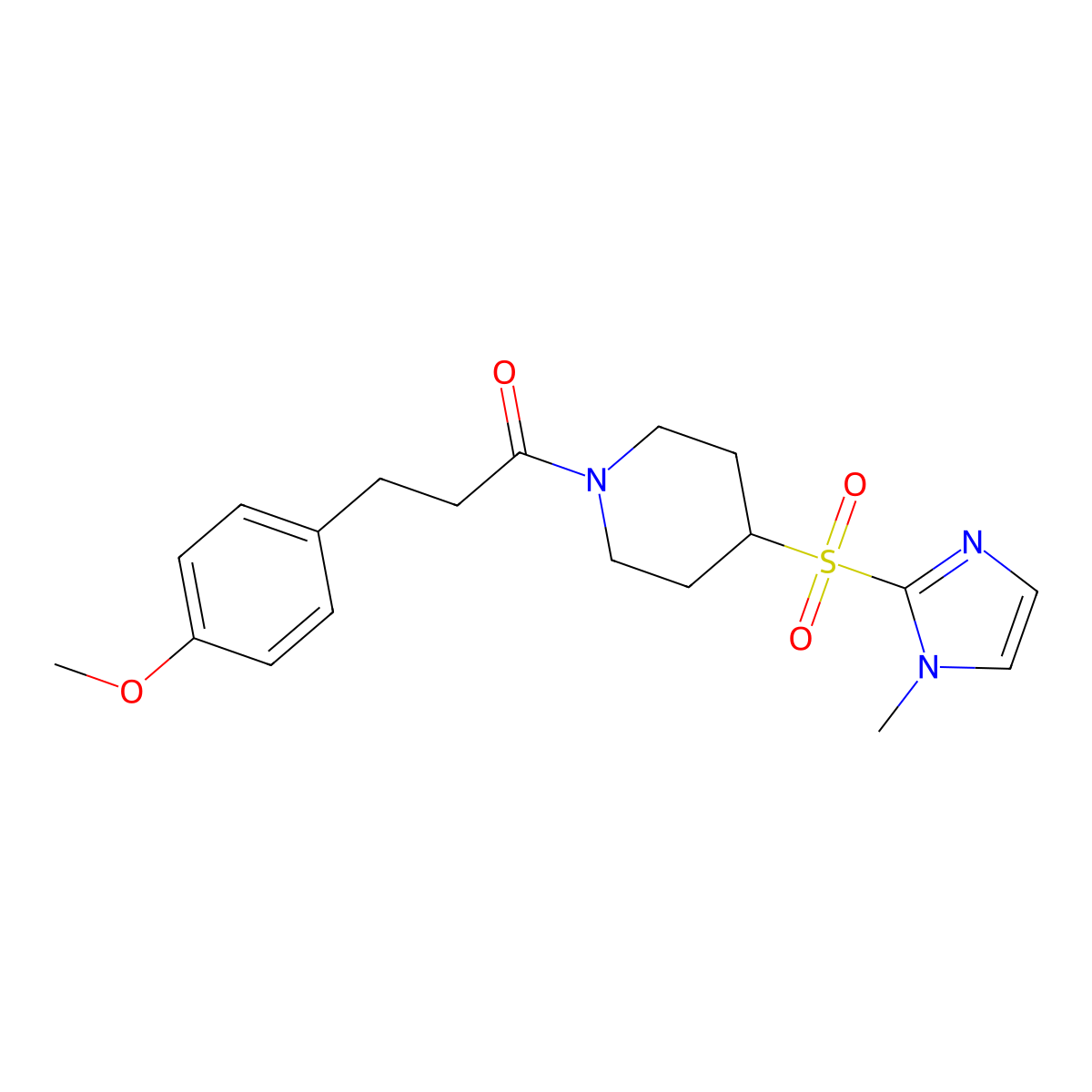 3-(4-methoxyphenyl)-1-{4-[(1-methyl-1H-imidazol-2-yl)sulfonyl]piperidin-1-yl}propan-1-one molecular structure, CAS 2320887-45-2