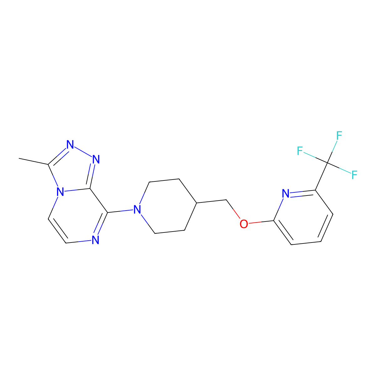 2-[(1-{3-Methyl-[1,2,4]triazolo[4,3-a]pyrazin-8-yl}piperidin-4-yl)methoxy]-6-(trifluoromethyl)pyridine molecular structure, CAS 2320887-72-5