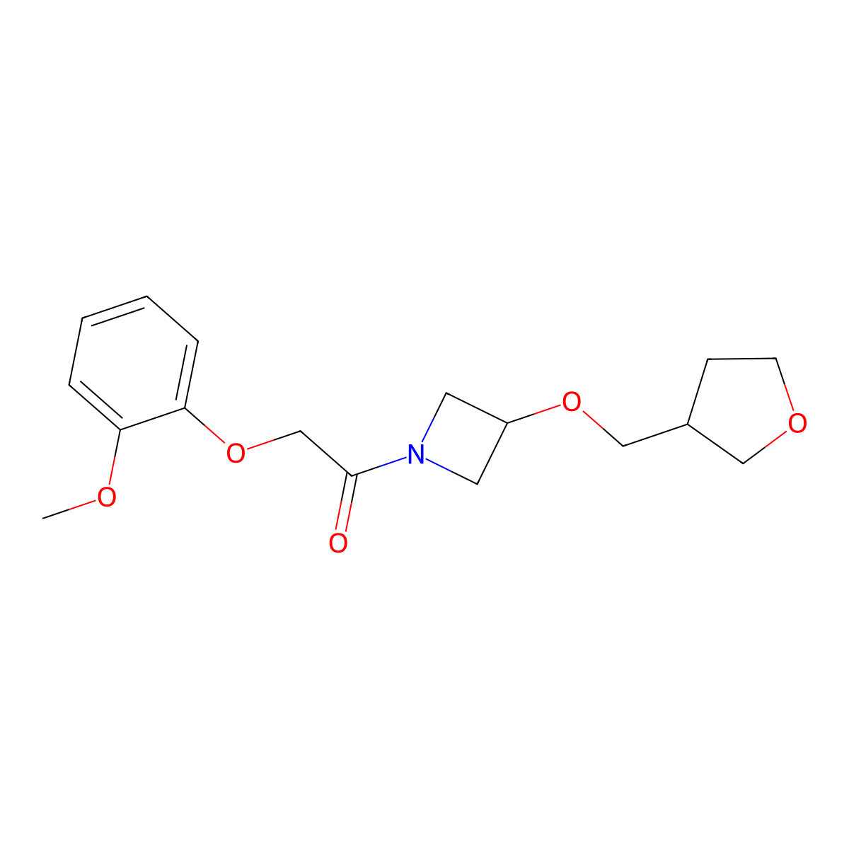 2-(2-Methoxyphenoxy)-1-{3-[(oxolan-3-yl)methoxy]azetidin-1-yl}ethan-1-one molecular structure, CAS 2320888-22-8