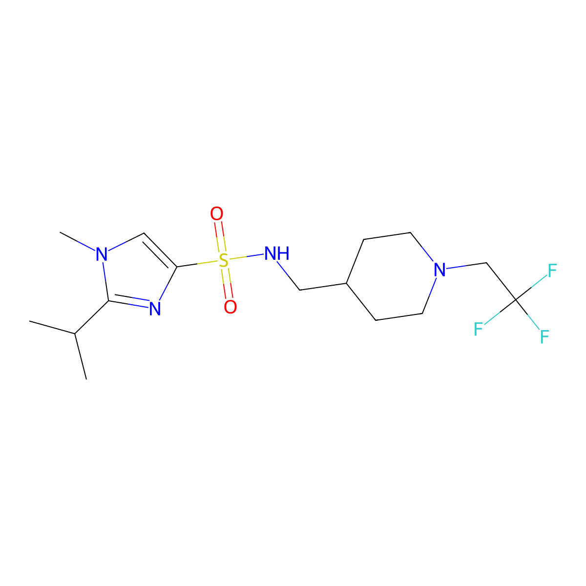 1-methyl-2-(propan-2-yl)-N-{[1-(2,2,2-trifluoroethyl)piperidin-4-yl]methyl}-1H-imidazole-4-sulfonamide molecular structure, CAS 2320888-41-1