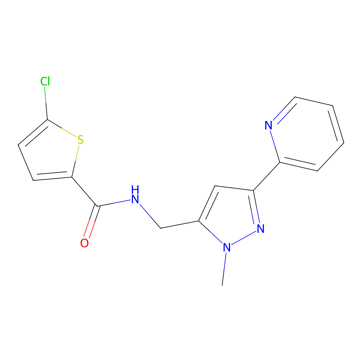 5-chloro-N-{[1-methyl-3-(pyridin-2-yl)-1H-pyrazol-5-yl]methyl}thiophene-2-carboxamide molecular structure, CAS 2320888-42-2