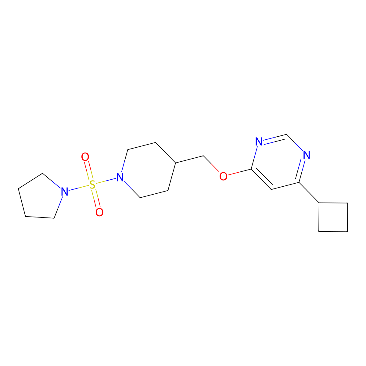 4-Cyclobutyl-6-{[1-(pyrrolidine-1-sulfonyl)piperidin-4-yl]methoxy}pyrimidine molecular structure, CAS 2320888-55-7