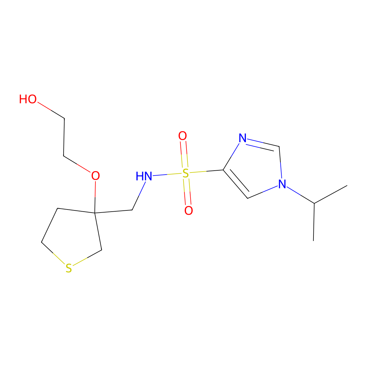 N-((3-(2-hydroxyethoxy)tetrahydrothiophen-3-yl)methyl)-1-isopropyl-1H-imidazole-4-sulfonamide molecular structure, CAS 2320888-72-8