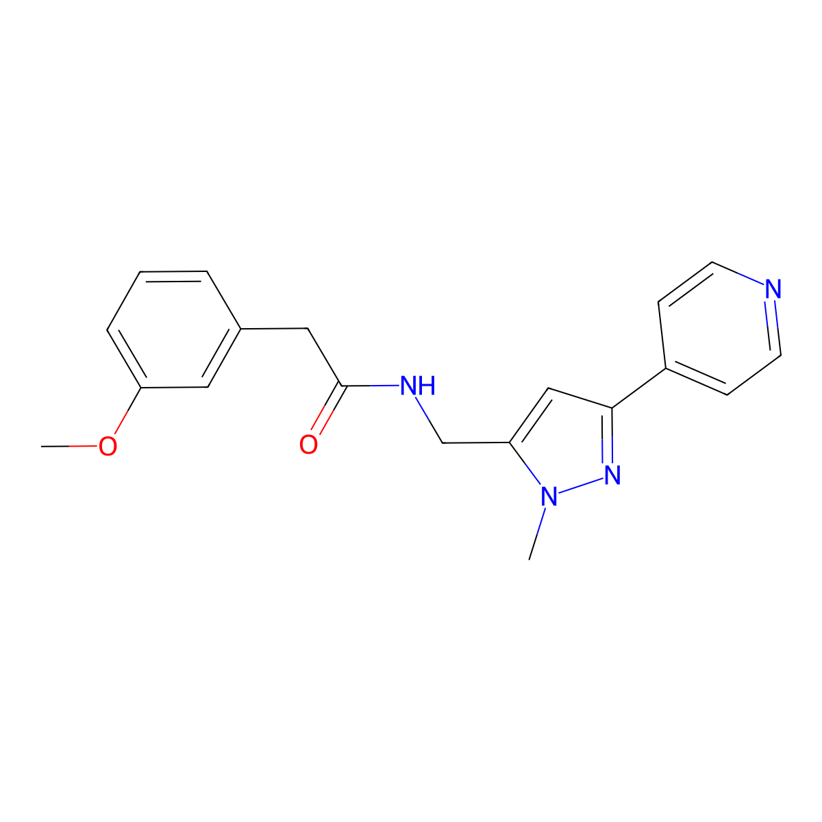 2-(3-methoxyphenyl)-N-{[1-methyl-3-(pyridin-4-yl)-1H-pyrazol-5-yl]methyl}acetamide molecular structure, CAS 2320888-93-3