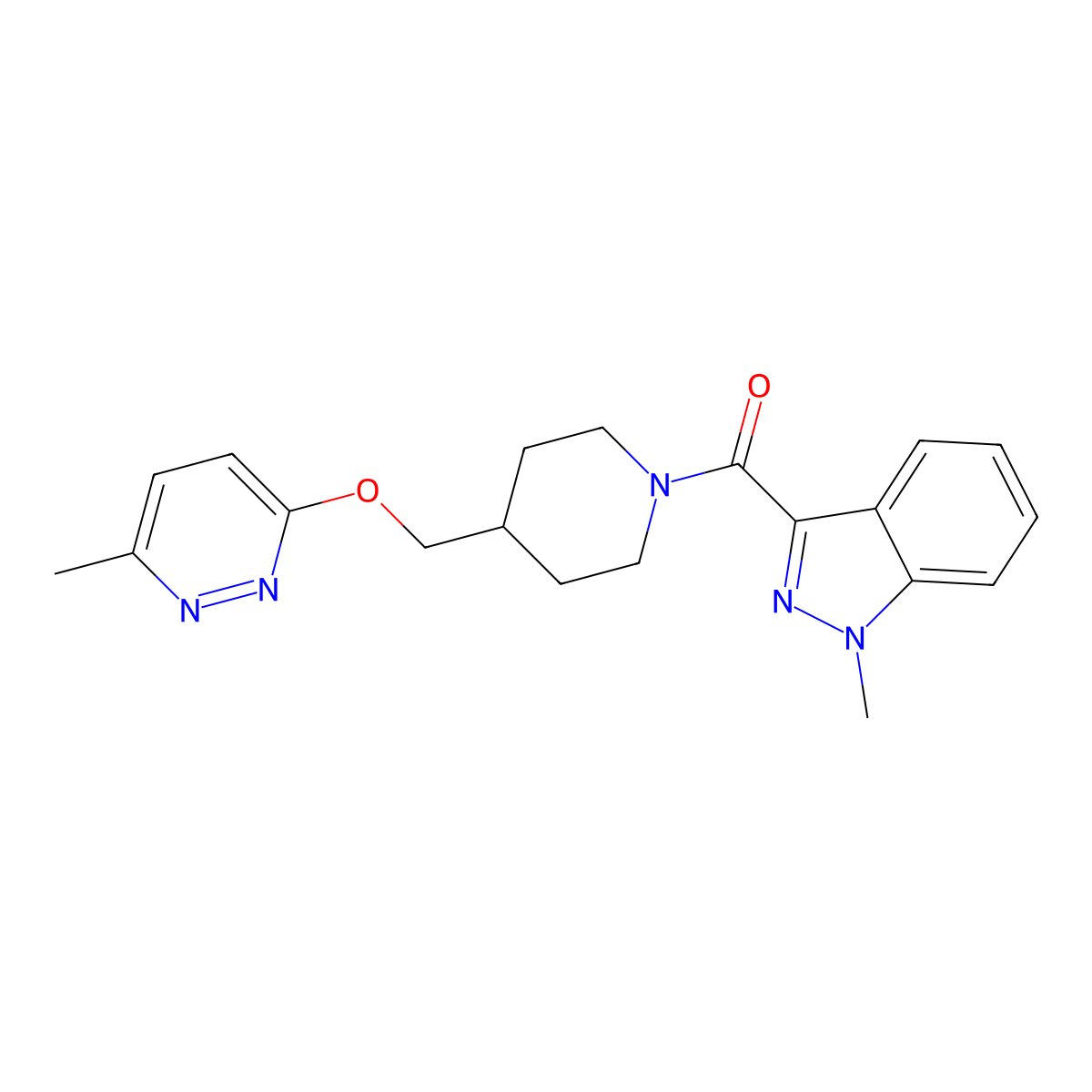 1-methyl-3-(4-{[(6-methylpyridazin-3-yl)oxy]methyl}piperidine-1-carbonyl)-1H-indazole molecular structure, CAS 2320888-97-7