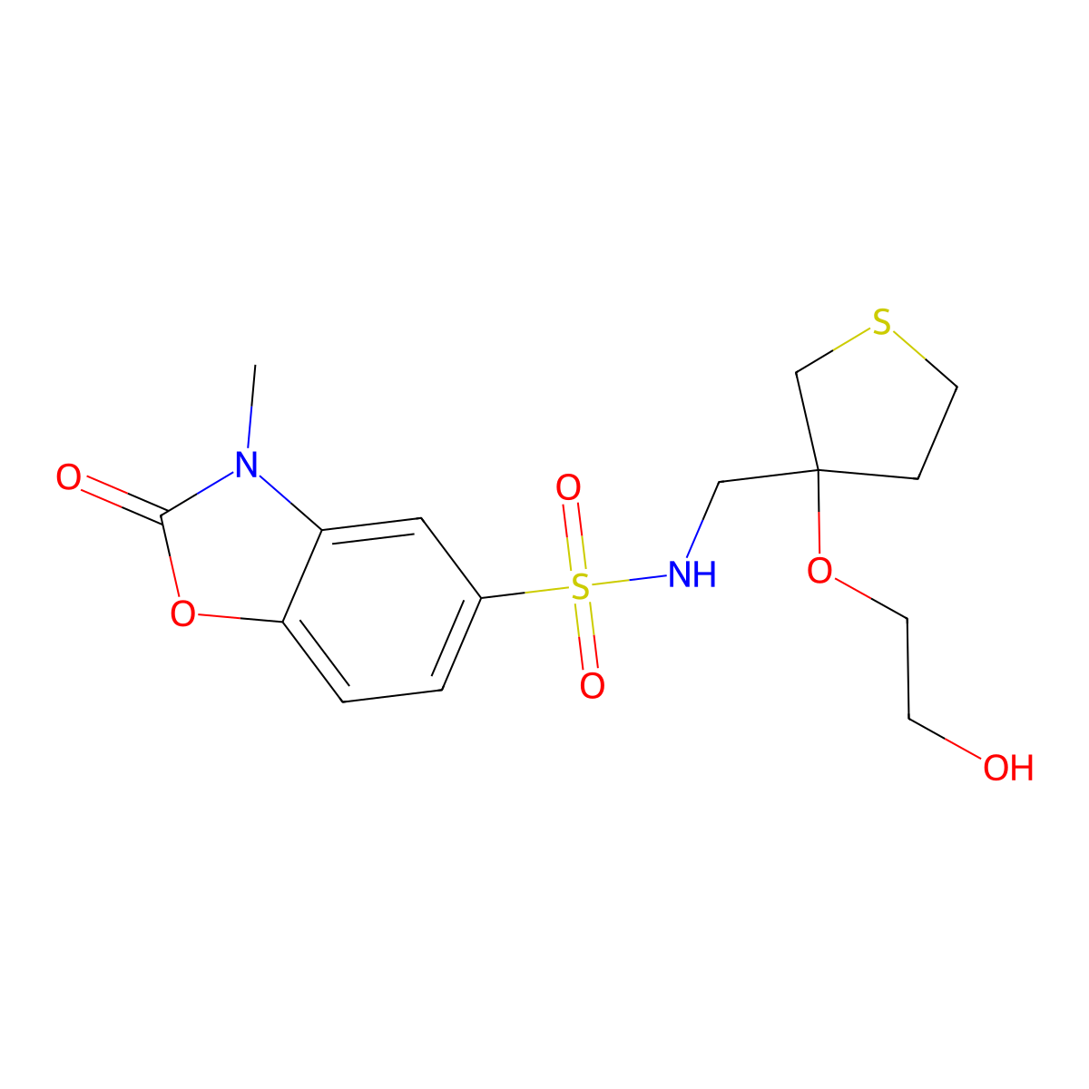 N-{[3-(2-hydroxyethoxy)thiolan-3-yl]methyl}-3-methyl-2-oxo-2,3-dihydro-1,3-benzoxazole-5-sulfonamide molecular structure, CAS 2320889-01-6