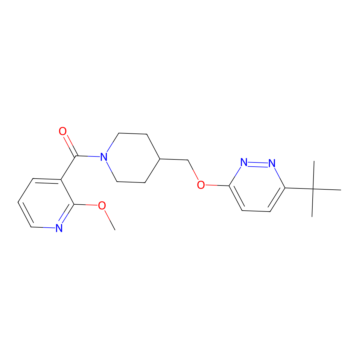 3-Tert-butyl-6-{[1-(2-methoxypyridine-3-carbonyl)piperidin-4-yl]methoxy}pyridazine molecular structure, CAS 2320889-08-3