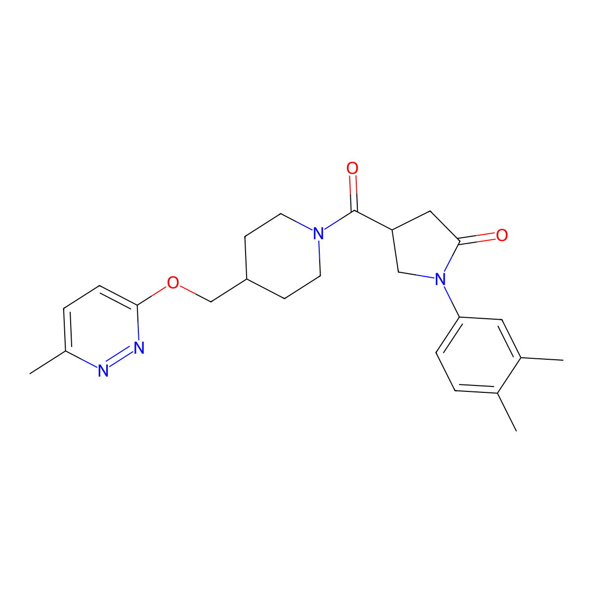 1-(3,4-Dimethylphenyl)-4-(4-{[(6-methylpyridazin-3-yl)oxy]methyl}piperidine-1-carbonyl)pyrrolidin-2-one molecular structure, CAS 2320889-13-0