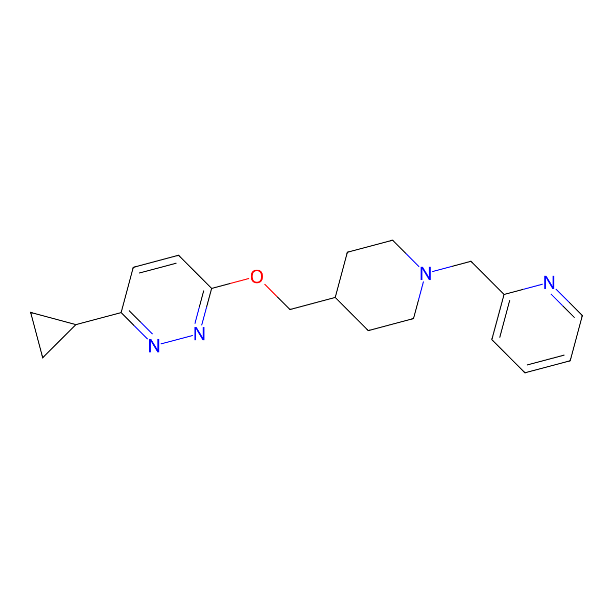 3-Cyclopropyl-6-({1-[(pyridin-2-yl)methyl]piperidin-4-yl}methoxy)pyridazine molecular structure, CAS 2320889-15-2