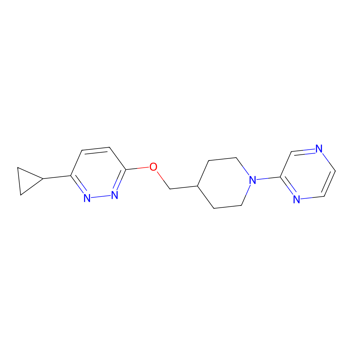 3-Cyclopropyl-6-[(1-pyrazin-2-ylpiperidin-4-yl)methoxy]pyridazine molecular structure, CAS 2320889-19-6
