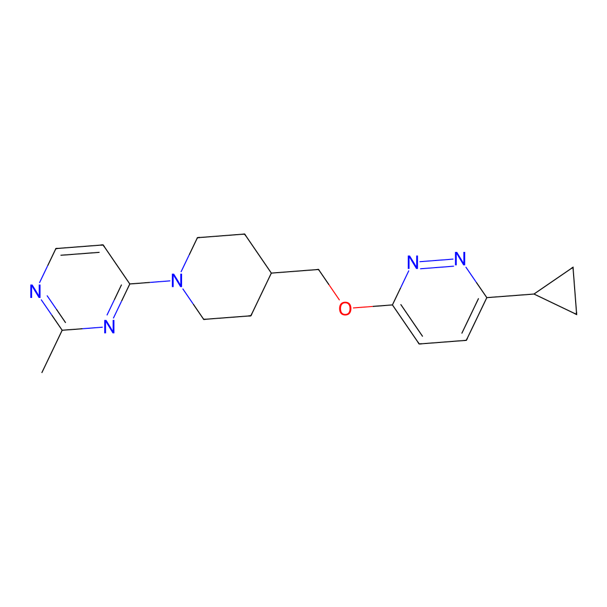 4-(4-{[(6-Cyclopropylpyridazin-3-yl)oxy]methyl}piperidin-1-yl)-2-methylpyrimidine molecular structure, CAS 2320889-27-6