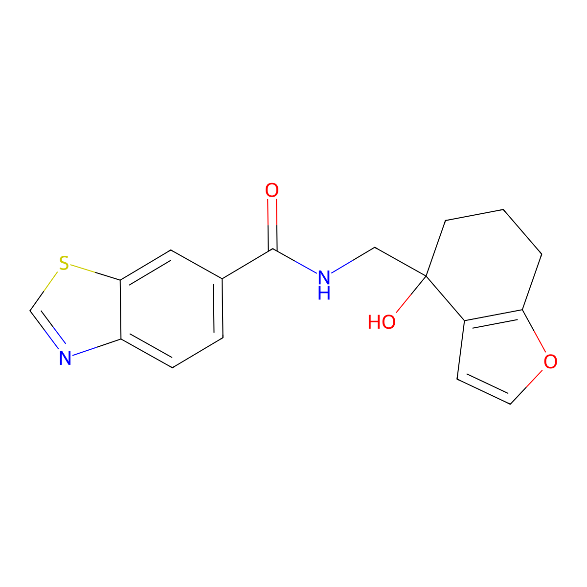 N-[(4-hydroxy-4,5,6,7-tetrahydro-1-benzofuran-4-yl)methyl]-1,3-benzothiazole-6-carboxamide molecular structure, CAS 2320889-45-8
