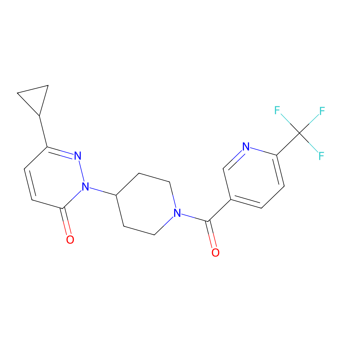 6-Cyclopropyl-2-{1-[6-(trifluoromethyl)pyridine-3-carbonyl]piperidin-4-yl}-2,3-dihydropyridazin-3-one molecular structure, CAS 2320889-54-9