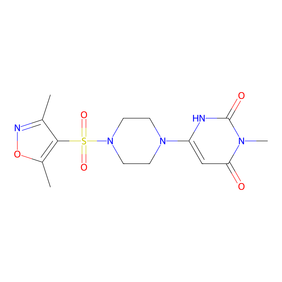 6-[4-[(3,5-Dimethyl-1,2-oxazol-4-yl)sulfonyl]piperazin-1-yl]-3-methyl-1H-pyrimidine-2,4-dione molecular structure, CAS 2320889-55-0