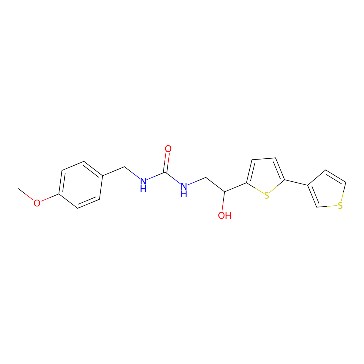 3-(2-{[2,3'-Bithiophene]-5-yl}-2-hydroxyethyl)-1-[(4-methoxyphenyl)methyl]urea molecular structure, CAS 2320889-60-7
