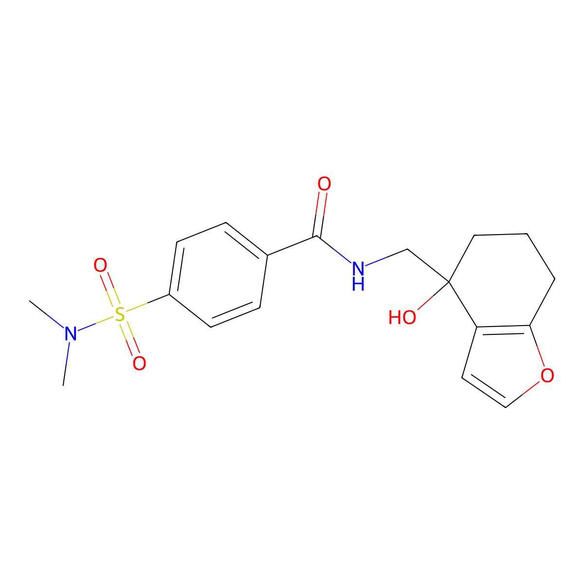4-(dimethylsulfamoyl)-N-[(4-hydroxy-4,5,6,7-tetrahydro-1-benzofuran-4-yl)methyl]benzamide molecular structure, CAS 2320889-67-4