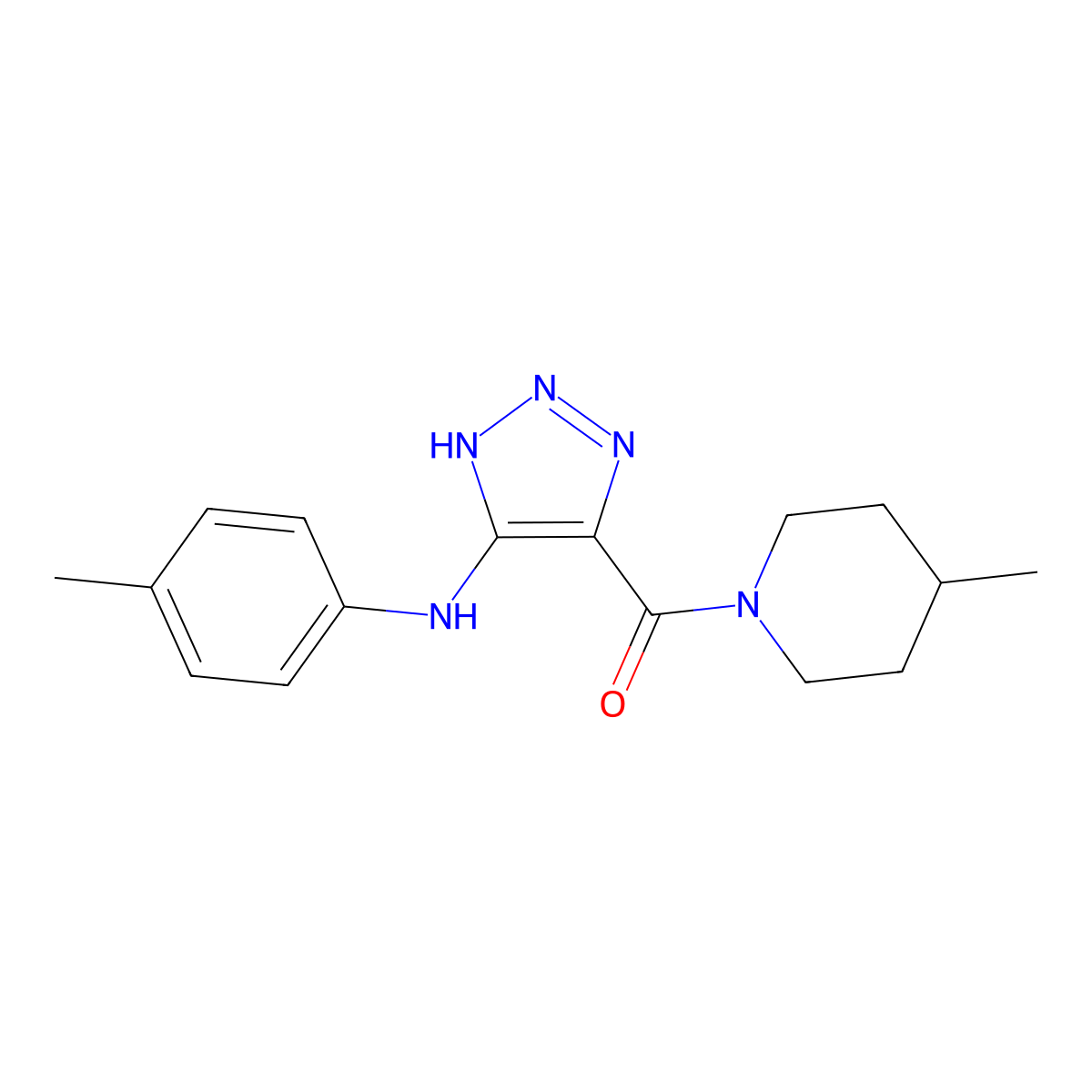 N-(4-methylphenyl)-4-(4-methylpiperidine-1-carbonyl)-1H-1,2,3-triazol-5-amine molecular structure, CAS 2320889-75-4