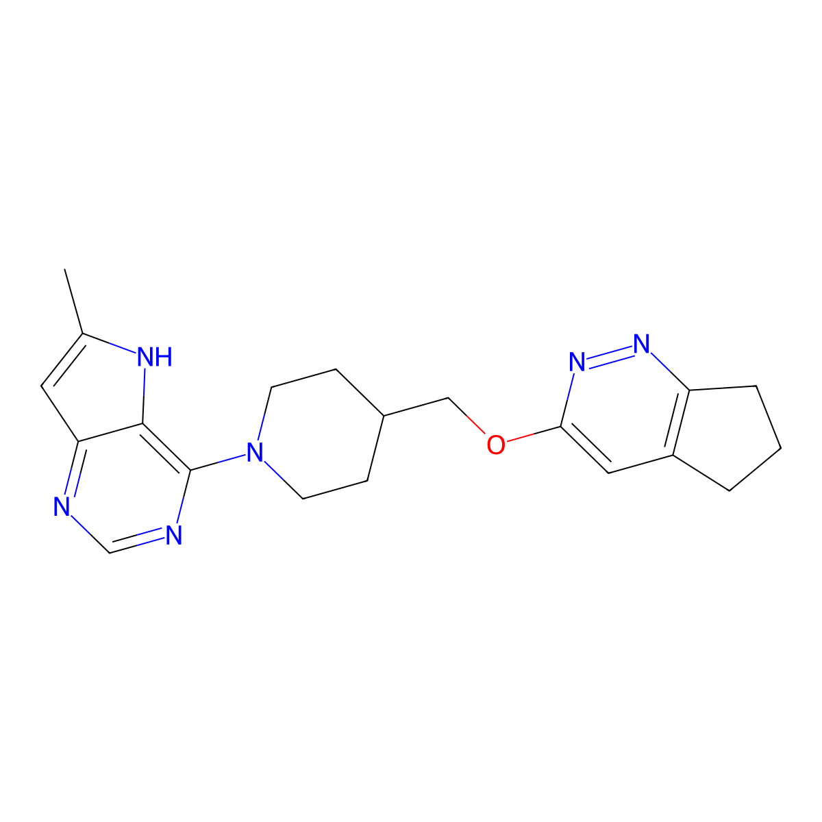 4-({5H,6H,7H-cyclopenta[c]pyridazin-3-yloxy}methyl)-1-{6-methyl-5H-pyrrolo[3,2-d]pyrimidin-4-yl}piperidine molecular structure, CAS 2320889-89-0