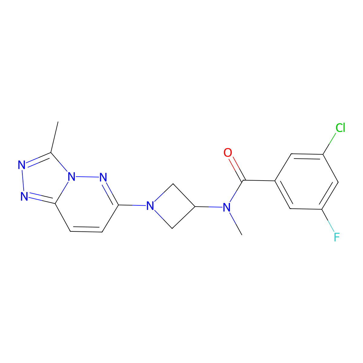 3-chloro-5-fluoro-N-methyl-N-(1-{3-methyl-[1,2,4]triazolo[4,3-b]pyridazin-6-yl}azetidin-3-yl)benzamide molecular structure, CAS 2320890-22-8