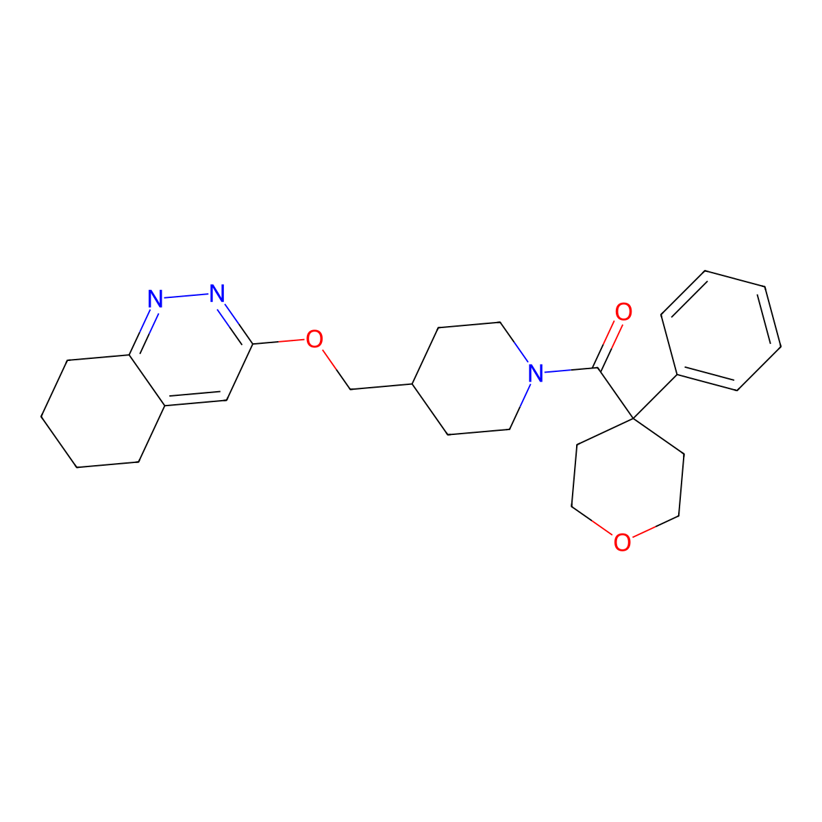 3-{[1-(4-Phenyloxane-4-carbonyl)piperidin-4-yl]methoxy}-5,6,7,8-tetrahydrocinnoline molecular structure, CAS 2320890-66-0