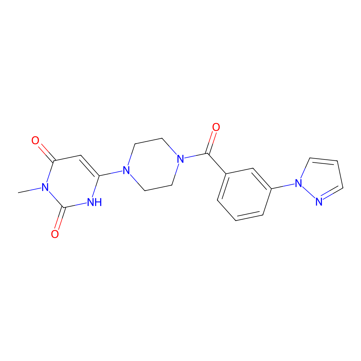 6-(4-(3-(1H-pyrazol-1-yl)benzoyl)piperazin-1-yl)-3-methylpyrimidine-2,4(1H,3H)-dione molecular structure, CAS 2320890-72-8