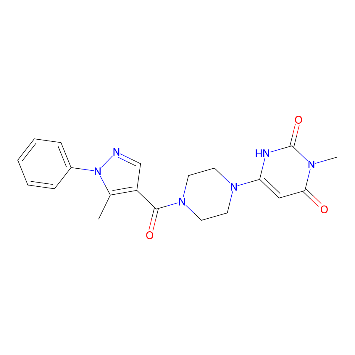 3-methyl-6-(4-(5-methyl-1-phenyl-1H-pyrazole-4-carbonyl)piperazin-1-yl)pyrimidine-2,4(1H,3H)-dione molecular structure, CAS 2320891-22-1