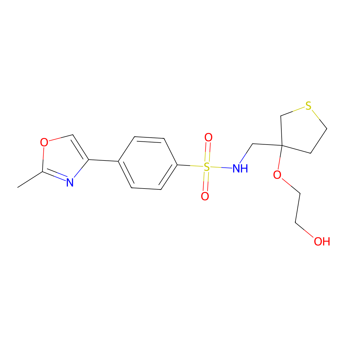 N-((3-(2-hydroxyethoxy)tetrahydrothiophen-3-yl)methyl)-4-(2-methyloxazol-4-yl)benzenesulfonamide molecular structure, CAS 2320891-38-9