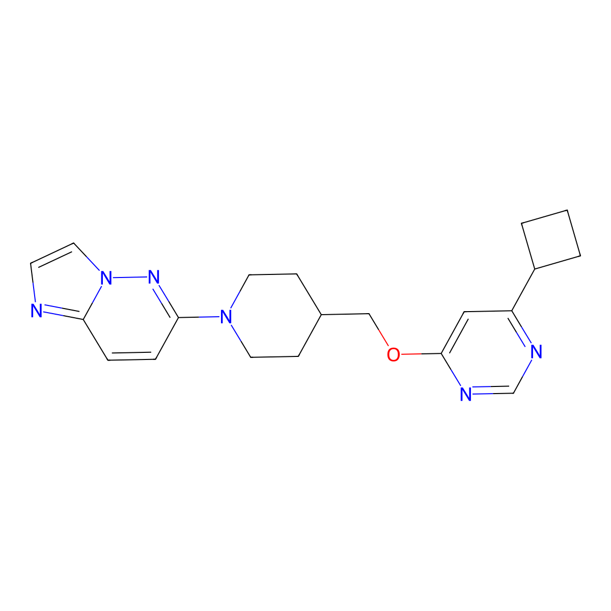 6-(4-(((6-Cyclobutylpyrimidin-4-yl)oxy)methyl)piperidin-1-yl)imidazo[1,2-b]pyridazine molecular structure, CAS 2320891-45-8