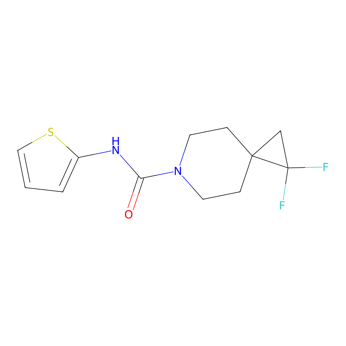 1,1-difluoro-N-(thiophen-2-yl)-6-azaspiro[2.5]octane-6-carboxamide molecular structure, CAS 2320895-63-2