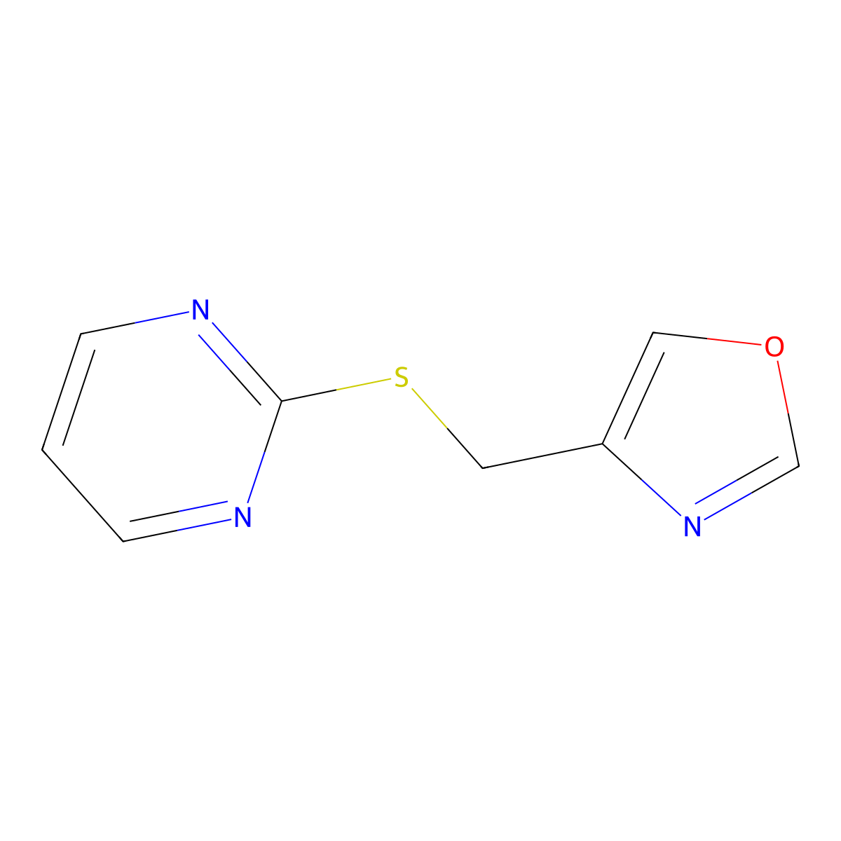 2-{[(1,3-Oxazol-4-yl)methyl]sulfanyl}pyrimidine molecular structure, CAS 2320896-09-9