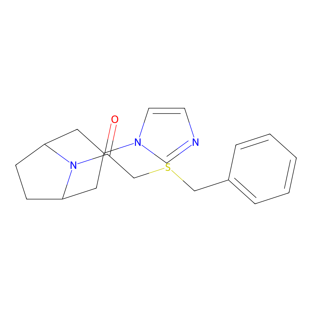 2-(benzylsulfanyl)-1-[3-(1H-imidazol-1-yl)-8-azabicyclo[3.2.1]octan-8-yl]ethan-1-one molecular structure, CAS 2320896-58-8