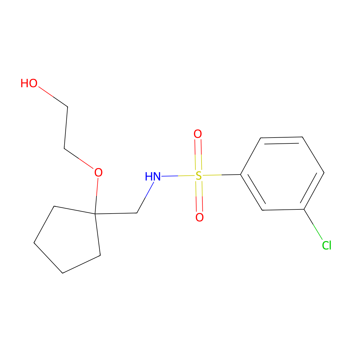 3-chloro-N-{[1-(2-hydroxyethoxy)cyclopentyl]methyl}benzene-1-sulfonamide molecular structure, CAS 2320897-25-2