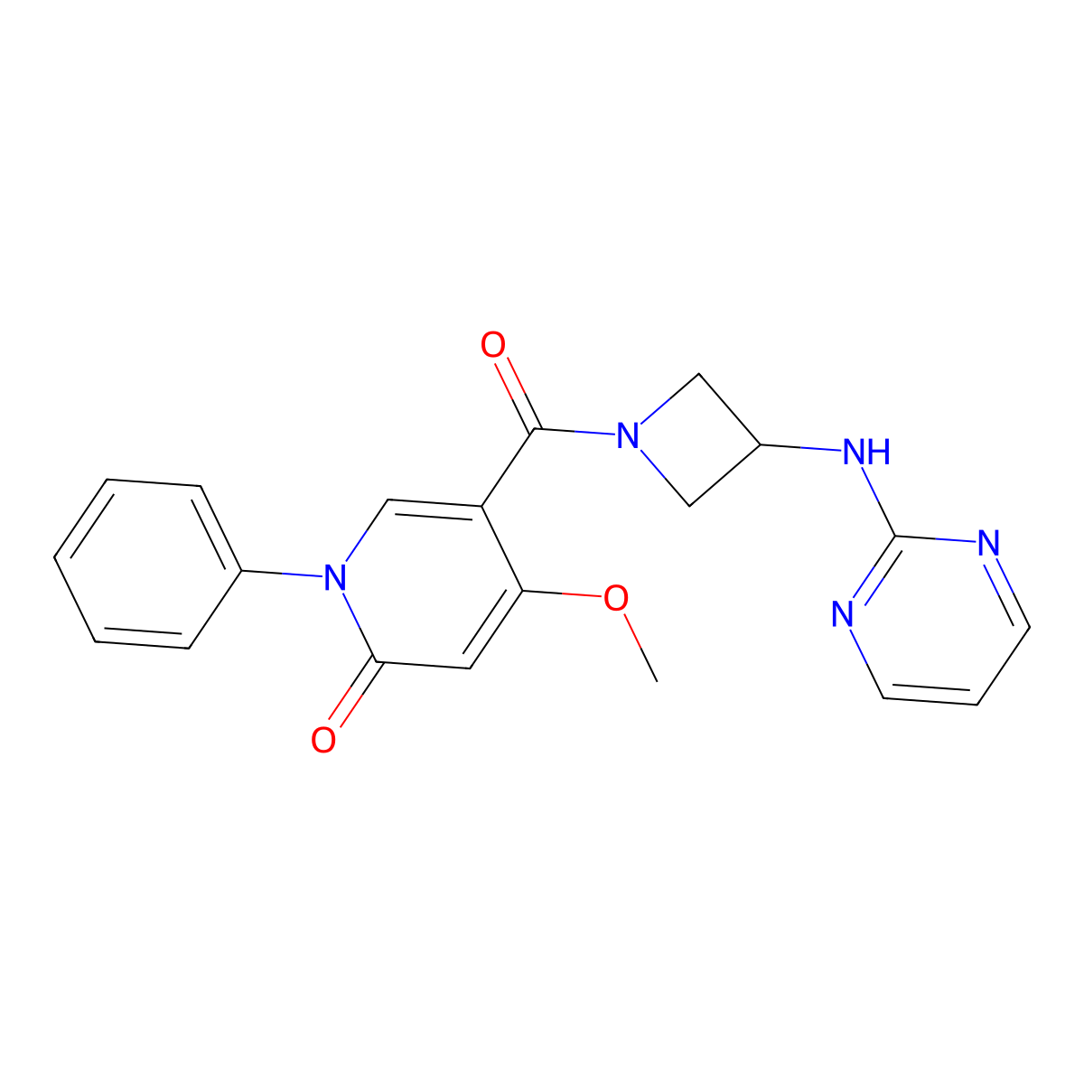 4-methoxy-1-phenyl-5-(3-(pyrimidin-2-ylamino)azetidine-1-carbonyl)pyridin-2(1H)-one molecular structure, CAS 2320897-98-9