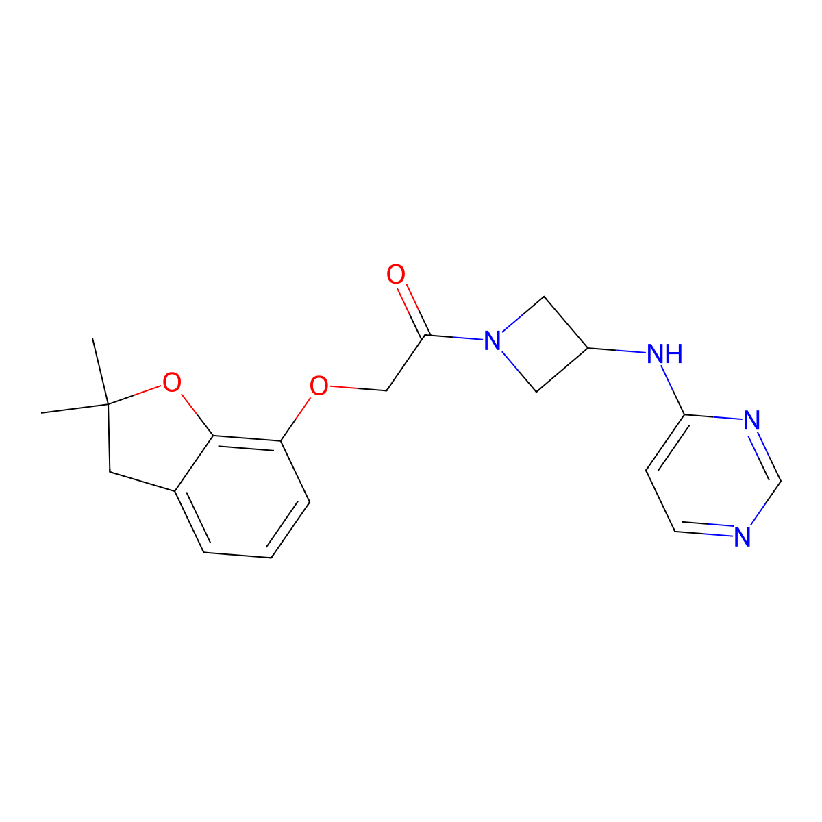 2-[(2,2-Dimethyl-2,3-dihydro-1-benzofuran-7-yl)oxy]-1-{3-[(pyrimidin-4-yl)amino]azetidin-1-yl}ethan-1-one molecular structure, CAS 2320898-17-5