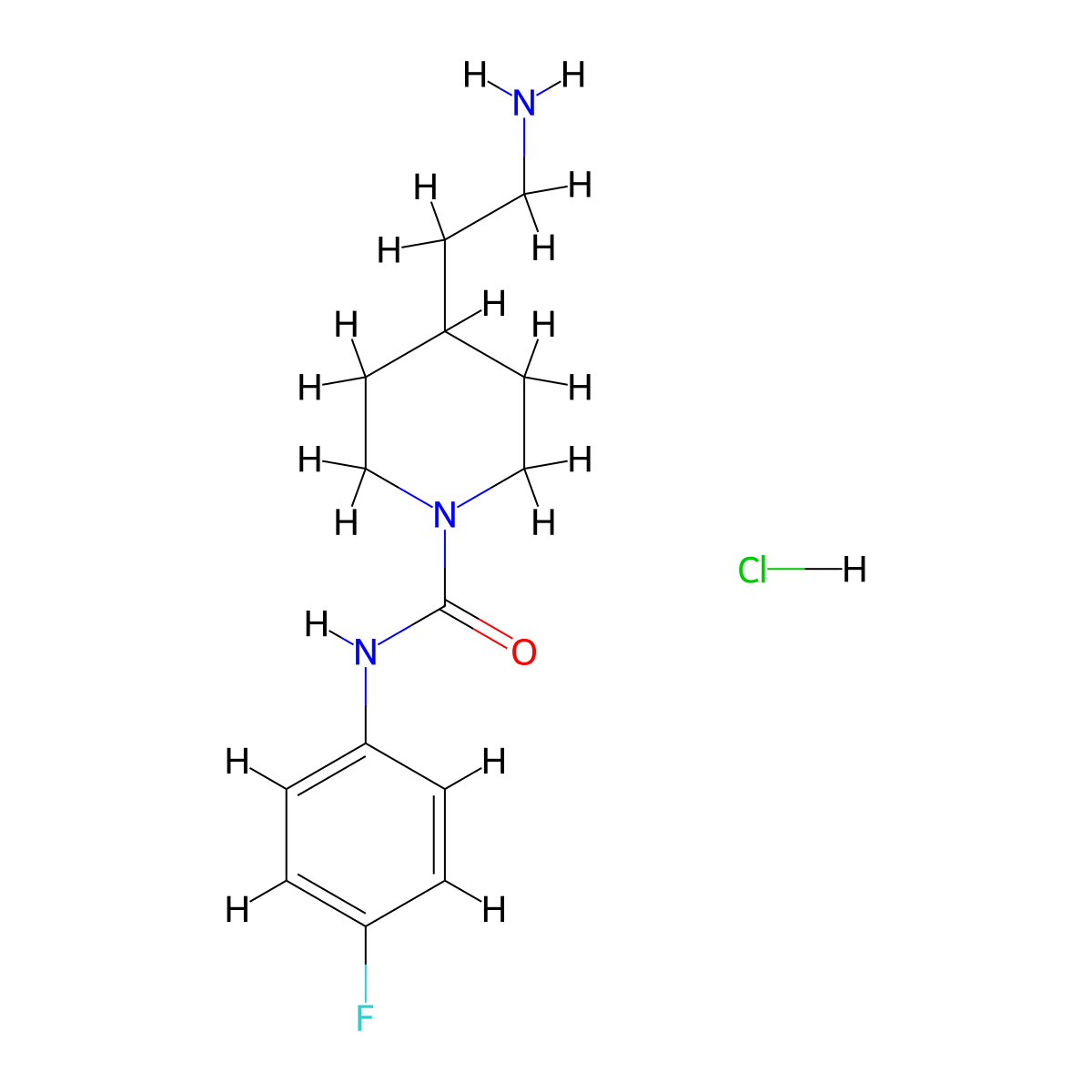 4-(2-aminoethyl)-N-(4-fluorophenyl)piperidine-1-carboxamide hydrochloride molecular structure, CAS 2320898-33-5