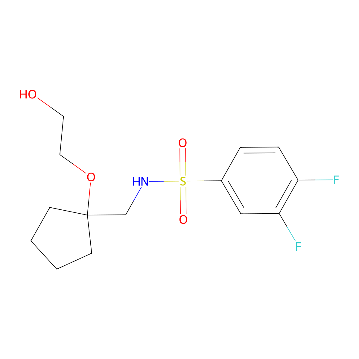 3,4-difluoro-N-((1-(2-hydroxyethoxy)cyclopentyl)methyl)benzenesulfonamide molecular structure, CAS 2320898-97-1