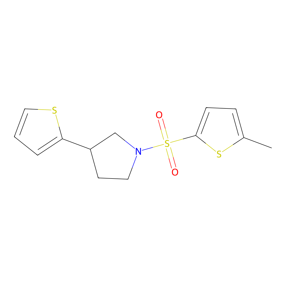 1-((5-Methylthiophen-2-yl)sulfonyl)-3-(thiophen-2-yl)pyrrolidine molecular structure, CAS 2320899-19-0