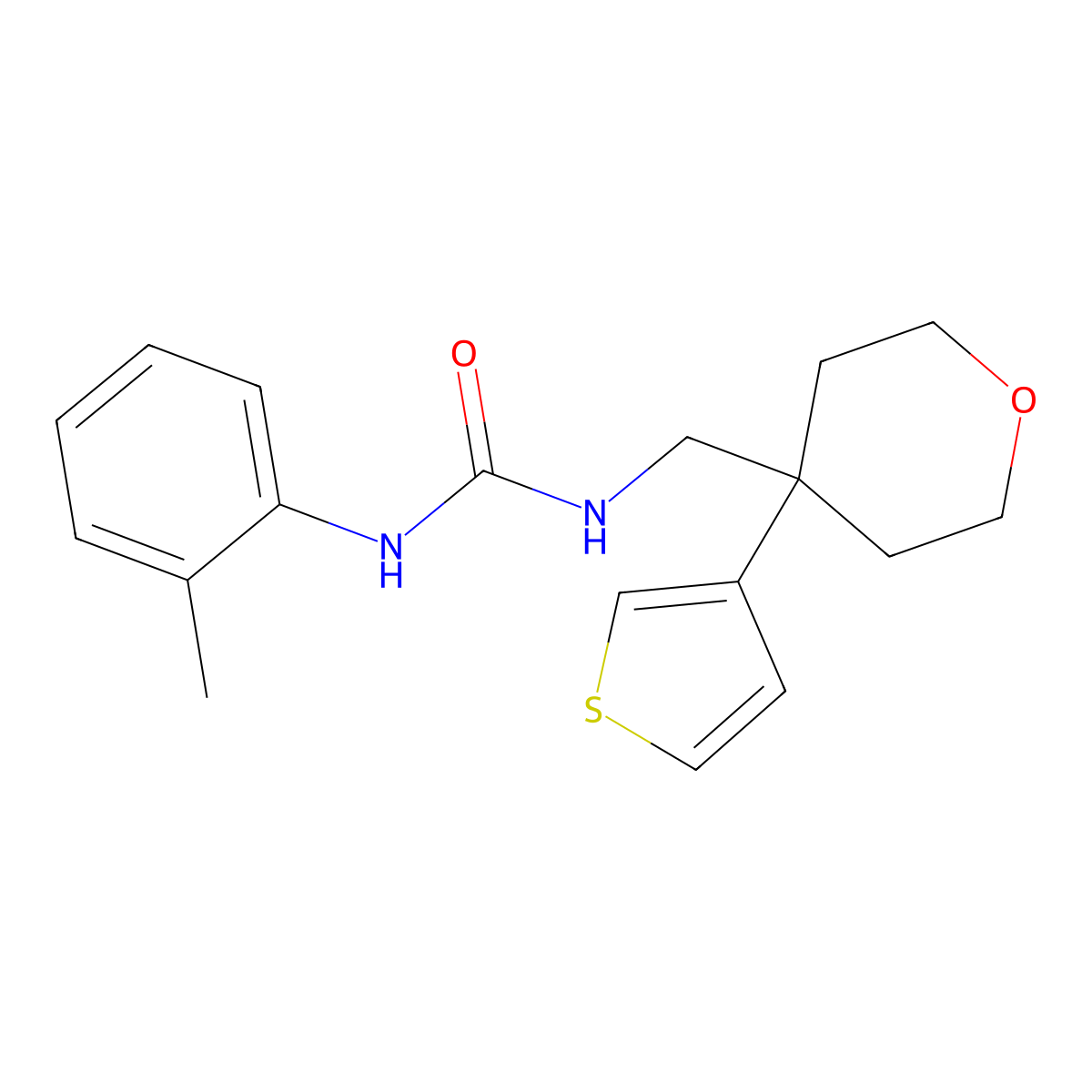 1-((4-(thiophen-3-yl)tetrahydro-2H-pyran-4-yl)methyl)-3-(o-tolyl)urea molecular structure, CAS 2320899-27-0