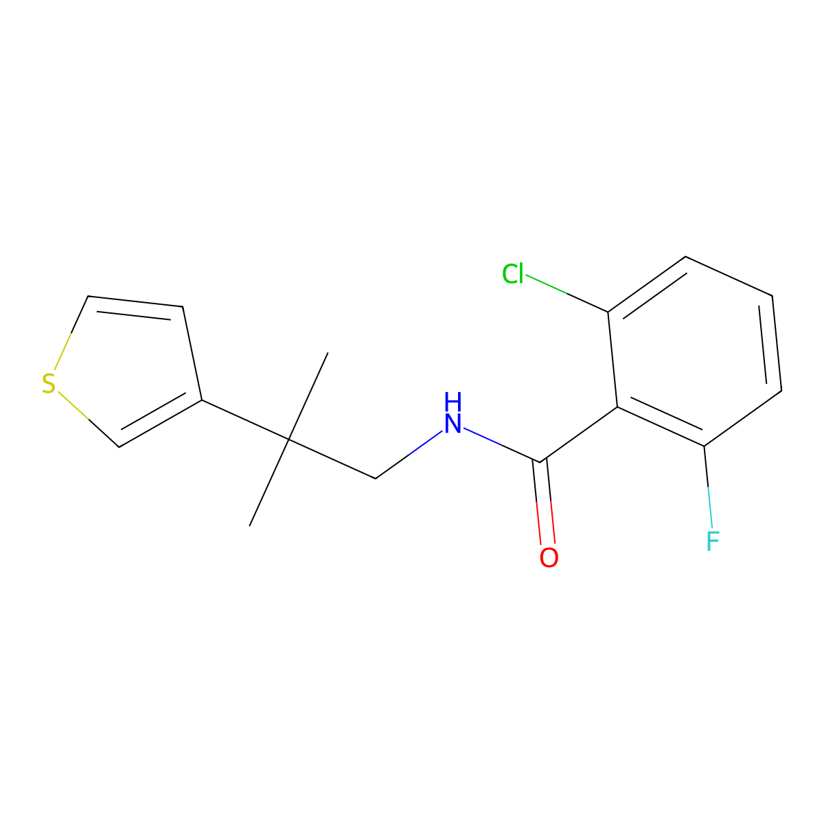 2-chloro-6-fluoro-N-(2-methyl-2-(thiophen-3-yl)propyl)benzamide molecular structure, CAS 2320899-31-6